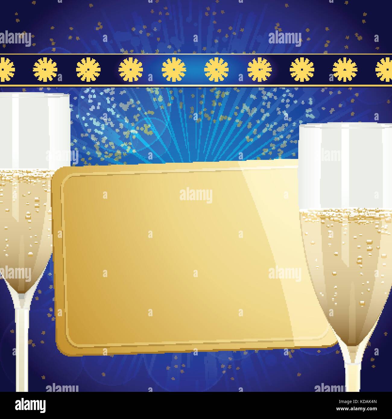 Christmas Festive Blue Background with Golden Gift Tag Champagne ...