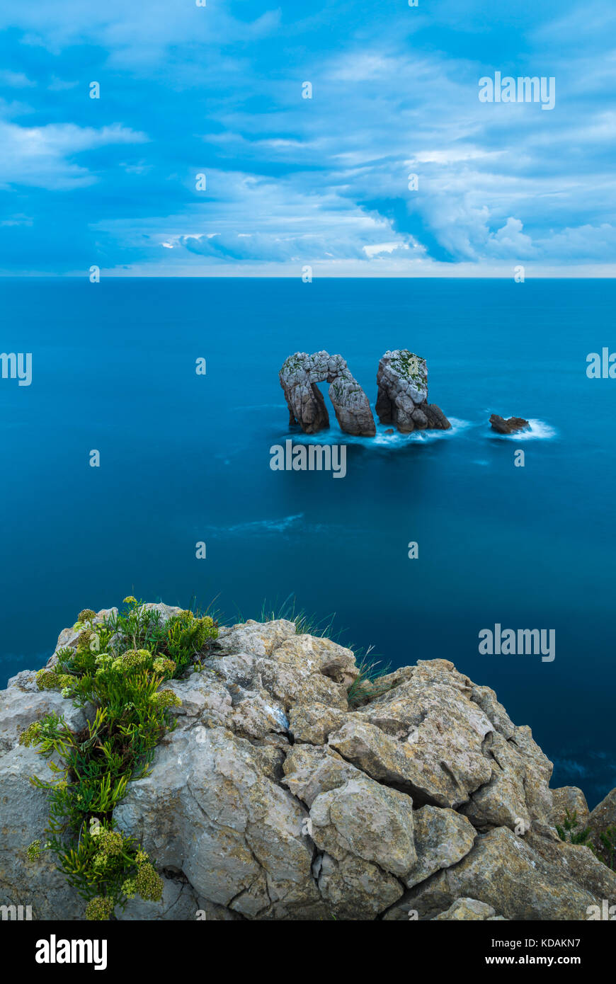 Rock formation in the sea at Urros area on Cantabria Stock Photo