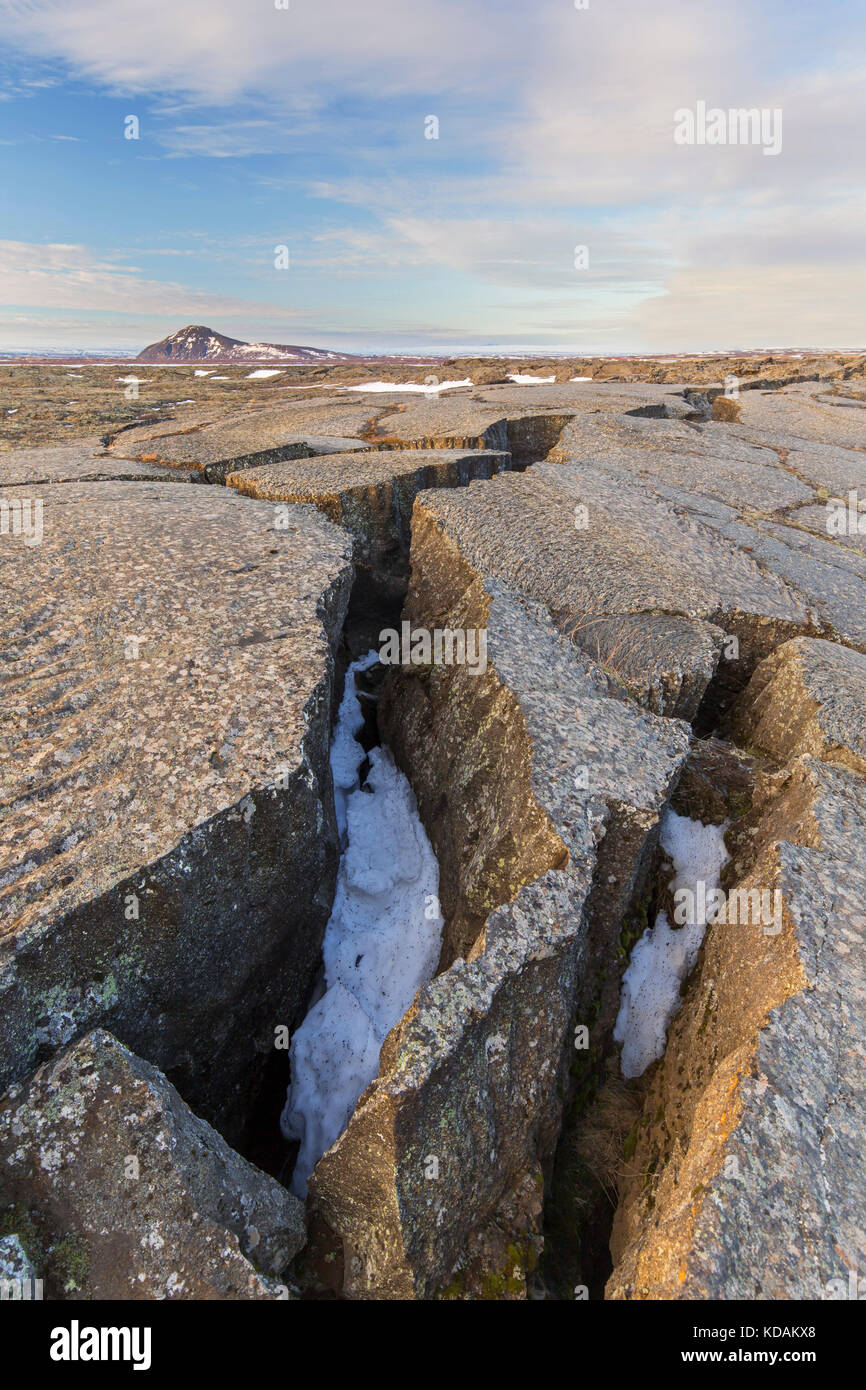 Grjotagia gaping fissure / Grjótagjá tectonic crack, Mid-Atlantic Ridge running through Iceland at Eastern Mývatn Stock Photo