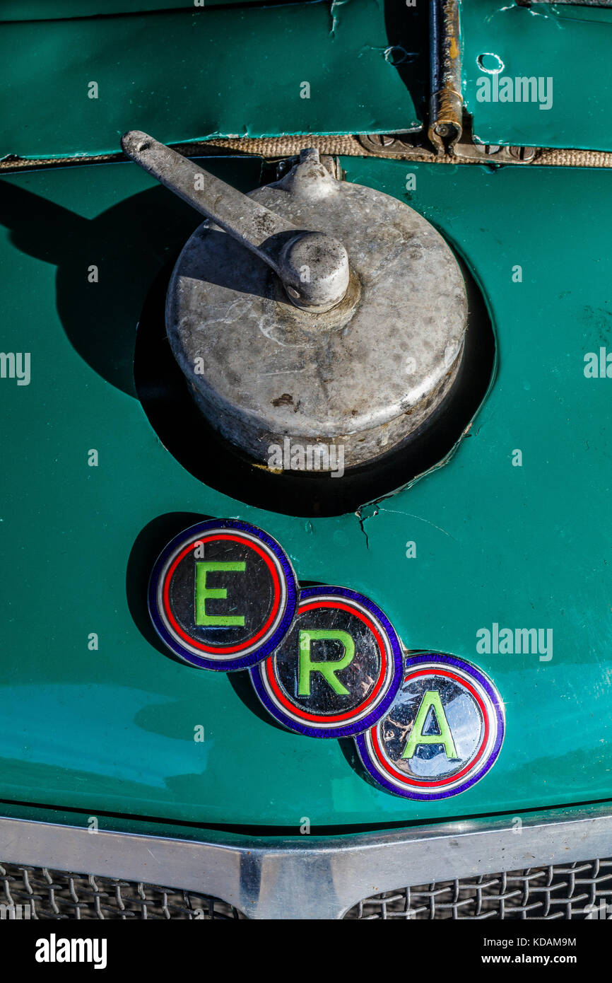 Front hood badge for the ERA British race car at the 2017 Goodwood