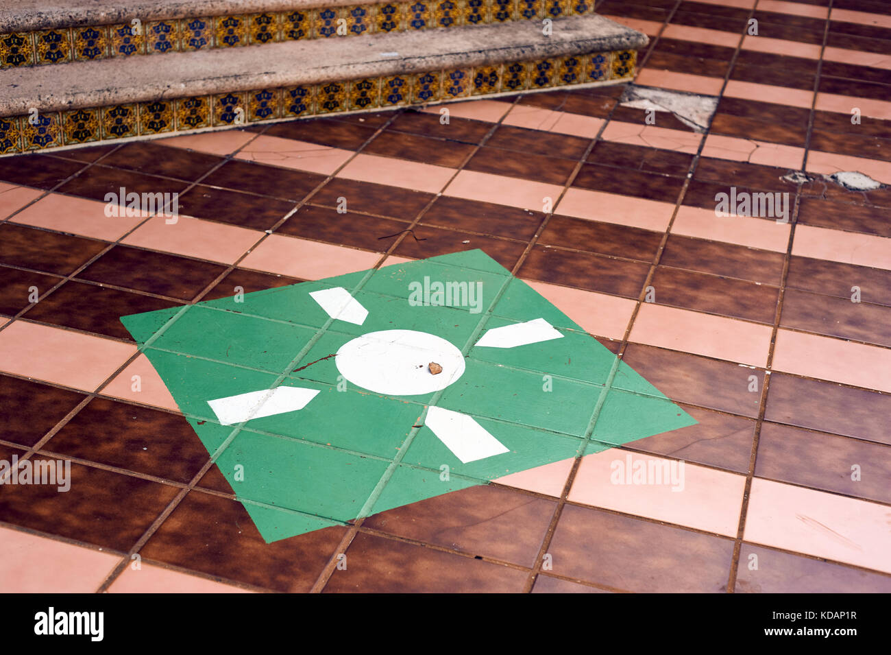 Meeting point sign on the floor by Paseo de Montejo avenue in Merida, Yucatan, Mexico Stock Photo