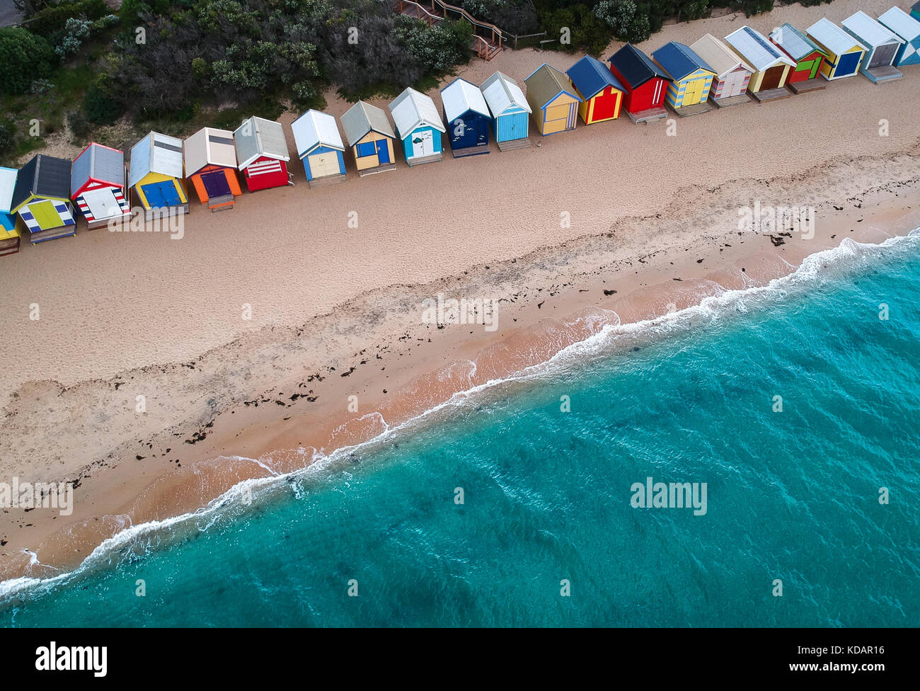 Aerial view of beach huts on Brighton Beach, Melbourne, Victoria
