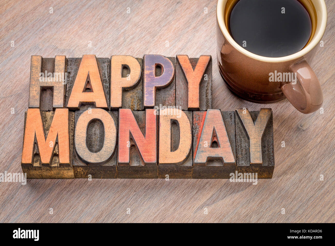 Happy Monday Word Abstract In Vintage Letterpress Wood Type
