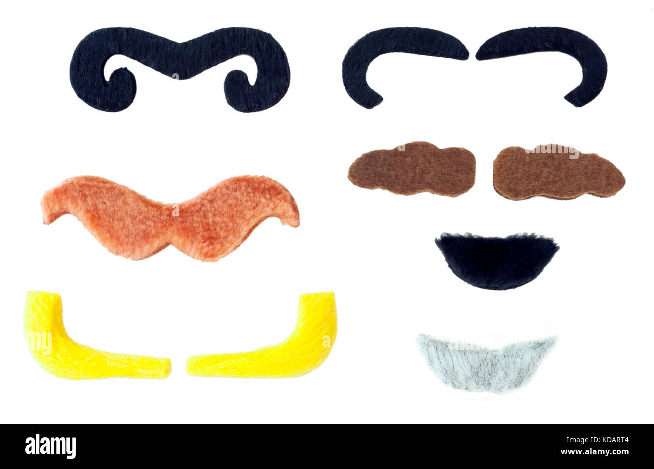 Variety of costume mustaches. Isolated. Stock Photo