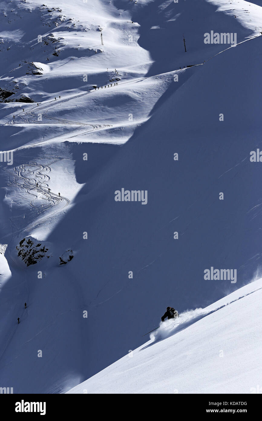 Powder skiing Stock Photo