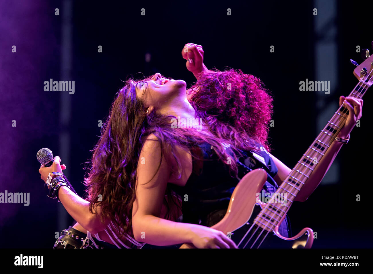 MADRID - JUN 22: Lizzies (female hard rock music band) perform in concert at Download (heavy metal music festival) on June 22, 2017 in Madrid, Spain. Stock Photo