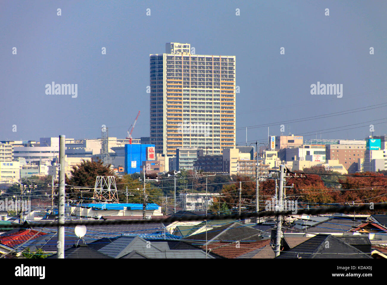 High-Rise Apartment Building in Tachikawa city View from Hino Railway Station Western Tokyo Japan Stock Photo