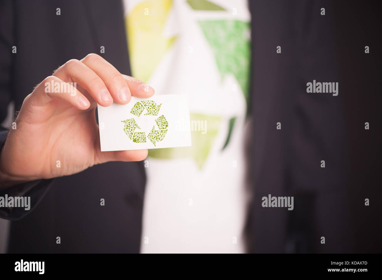 Reduce Reuse Recycle. Businessman Holding A White Card With Text Stock ...