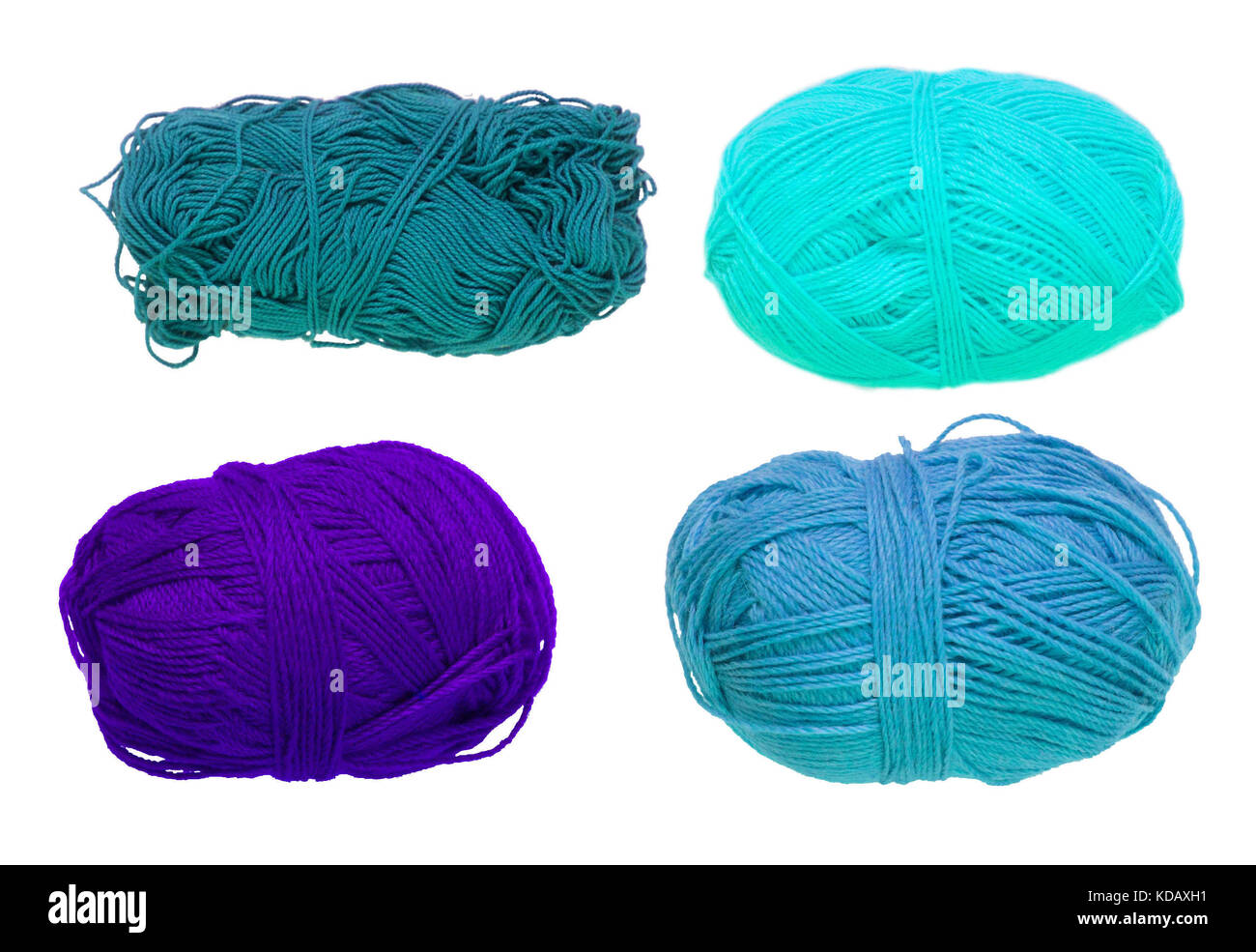 Colored balls of yarn. View from above. Rainbow colors. Yarn for knitting. White background