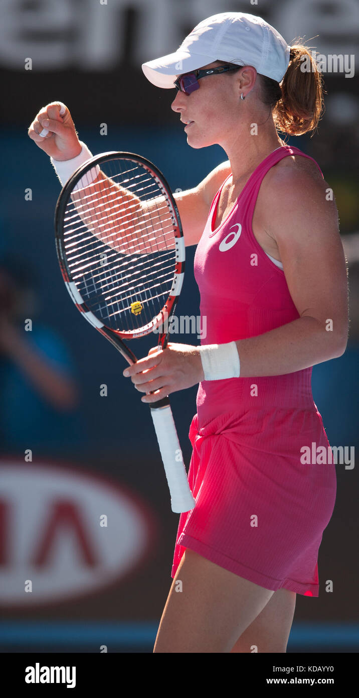 Australian Samantha Strosur is victorious in Day 1 Australian Open play. Stosur beat Klara Zakopalova (CZE) 6-3, 6-4 in first round play of the 2014 A Stock Photo