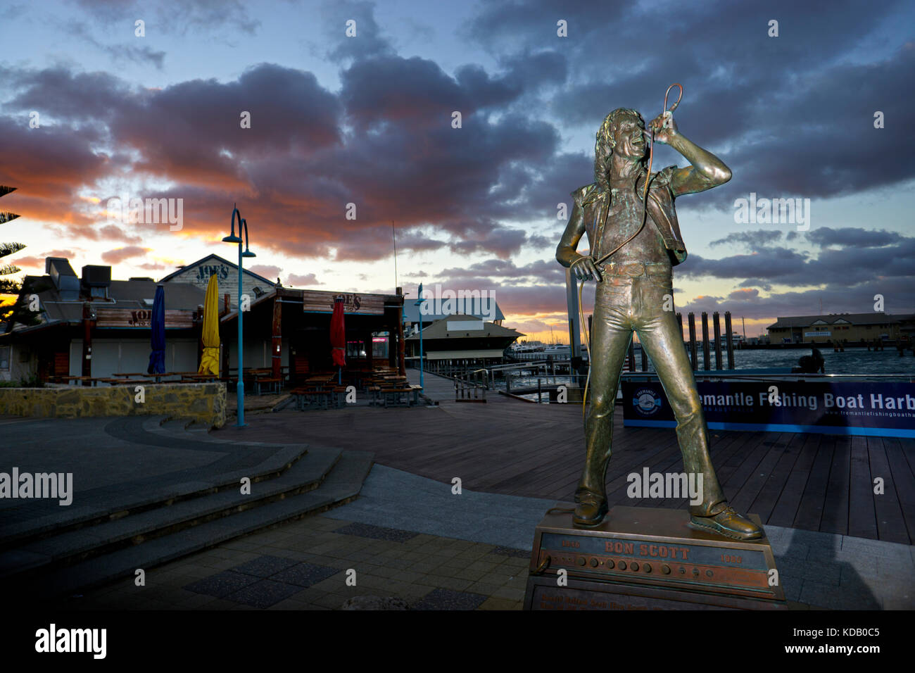 Statue of Bon Scott lead singer of band ACDC, Fishing Boat Harbour, Fremantle Stock Photo