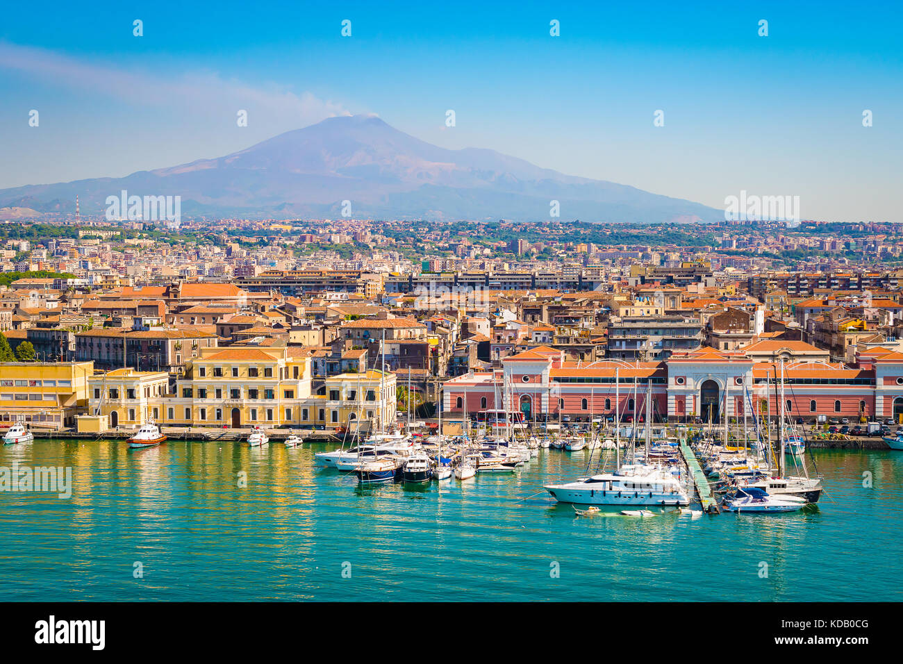 Cityscape and harbor of Catania, Sicily, Italy Stock Photo