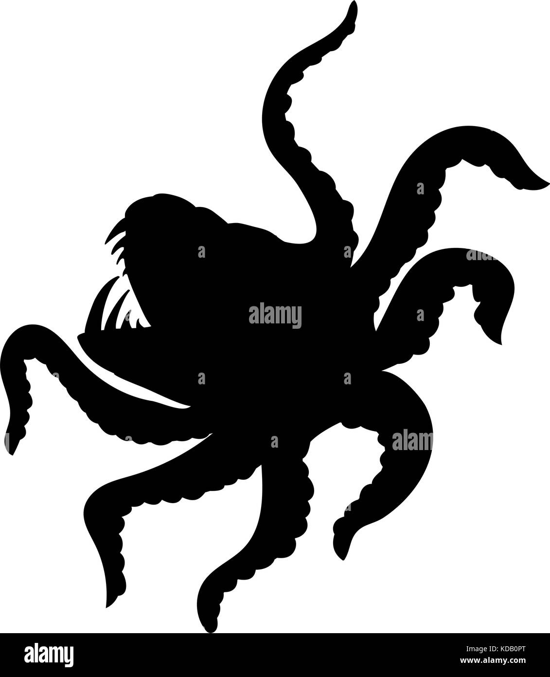 Kraken giant octopus silhouette ancient mythology fantasy. Vector illustration. Stock Vector