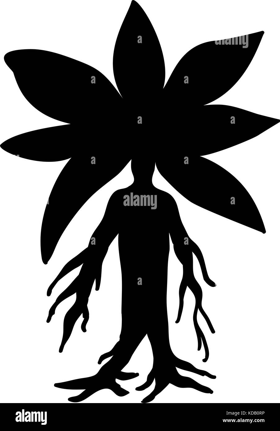 Mandragora plant silhouette ancient mythical fantasy. Vector illustration. Stock Vector