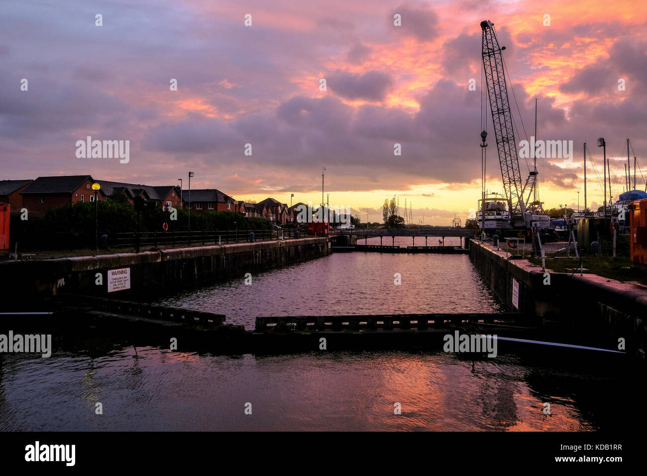 The entrance to Preston Marina and dock on the River Ribble Stock Photo ...