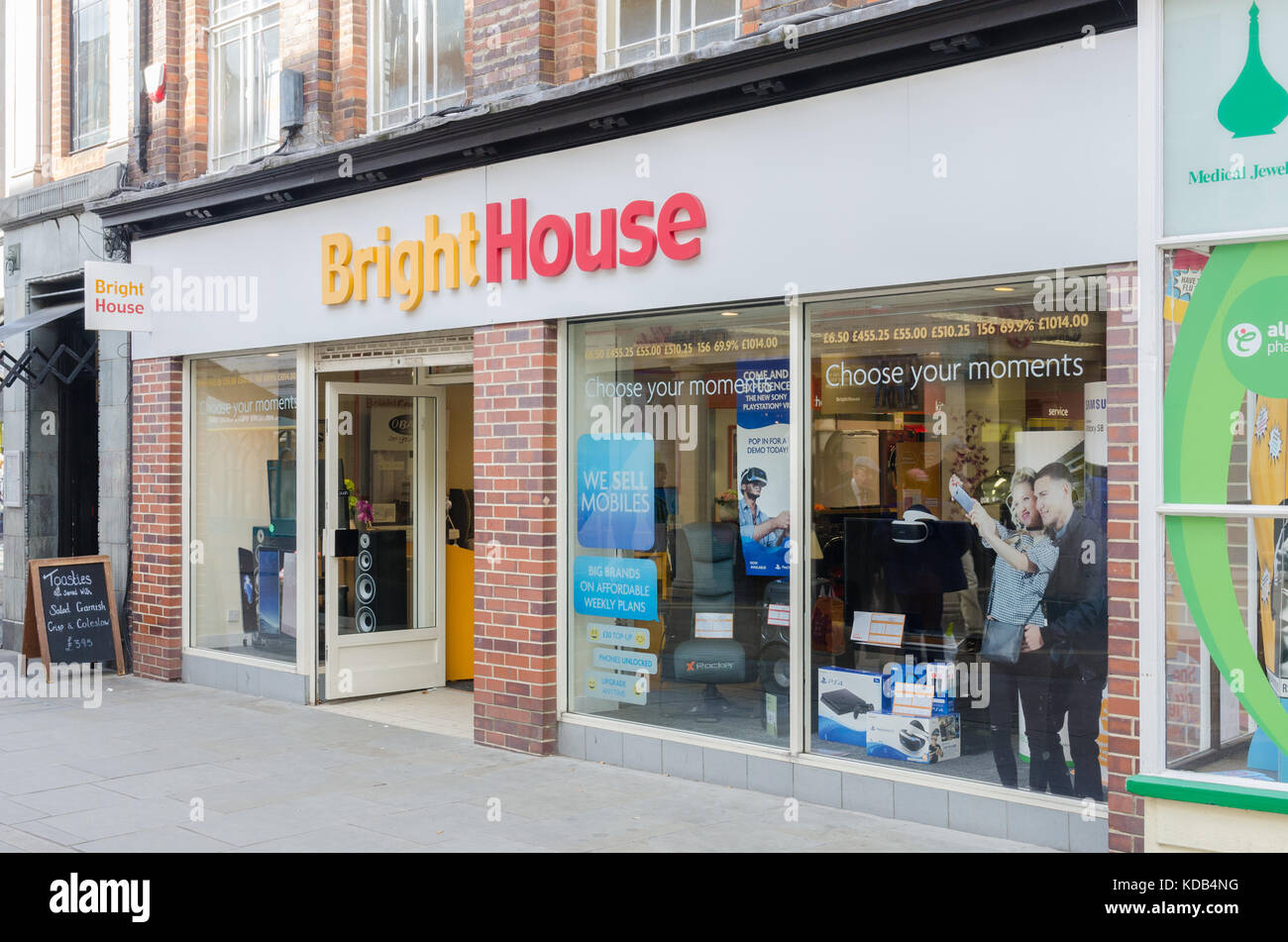 Shop front of BrightHouse rent to own home appliance retailer in Worcester, UK Stock Photo
