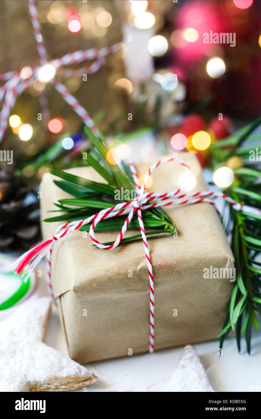 Christmas gift boxes and festive decor Stock Photo - Alamy