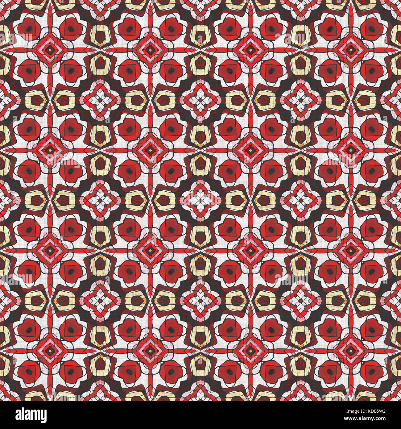 COlorful printed fabric with red and brown pattern Stock Photo