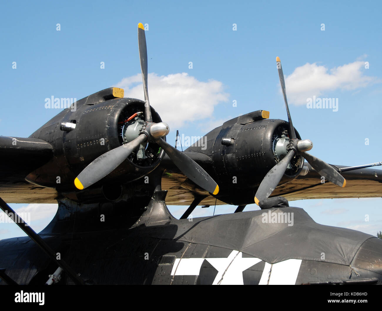 Giant propeller engines from World War II era flying boat Stock Photo