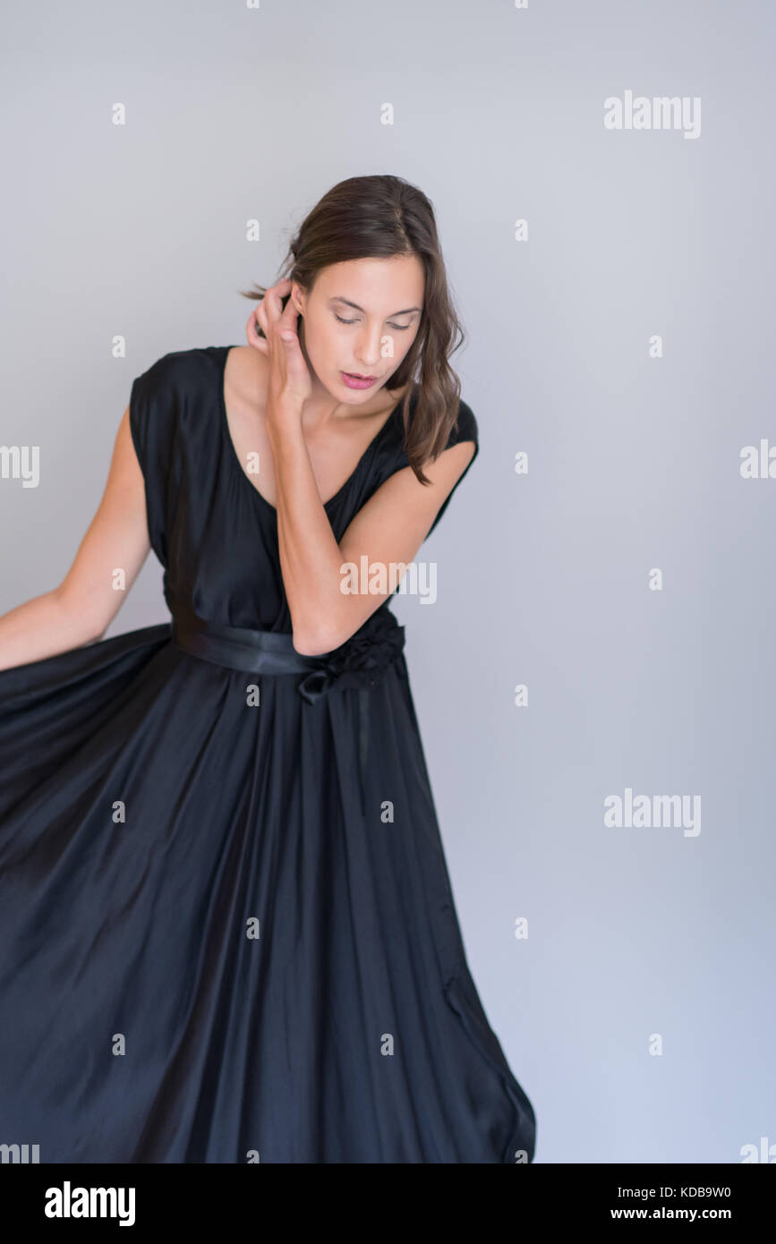 black off the shoulder casual dress Morgan Mini Sparkly Sage Green Black Color:White Polka Dot wash_I1