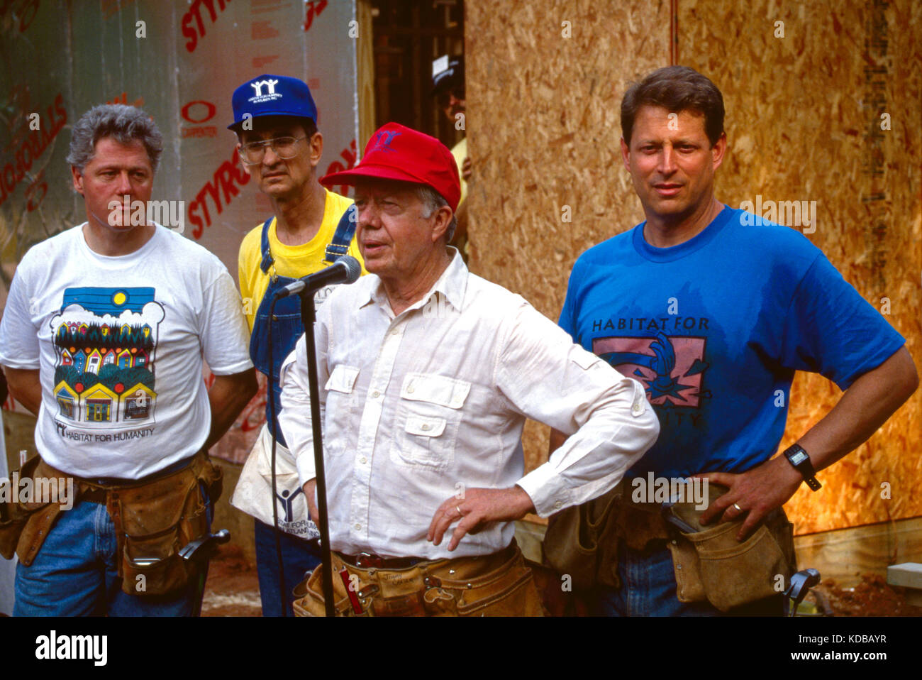 Former President Jimmy Carter works on Habitat for Humanity house in Atlanta, With