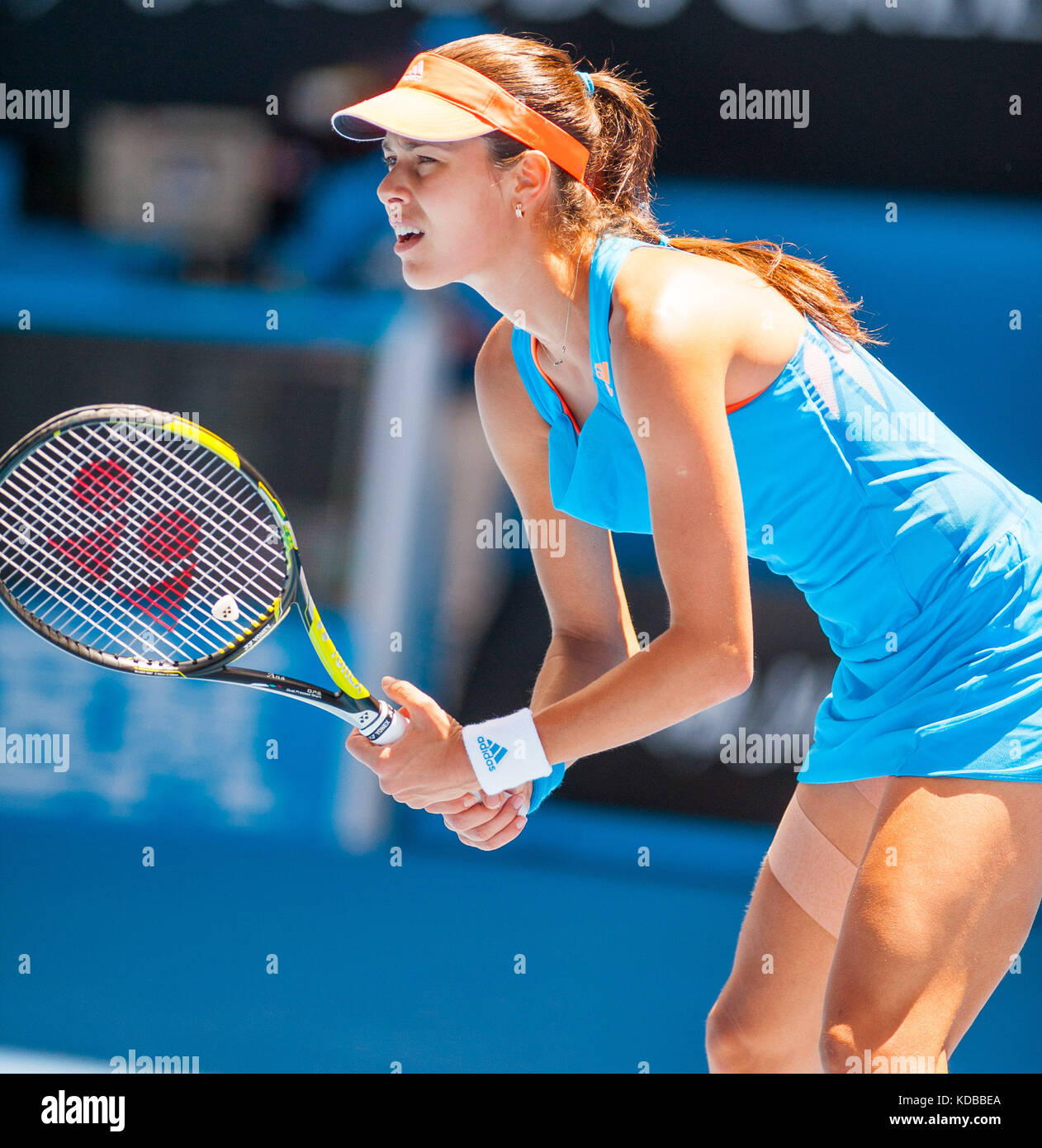 ANA IVANOVIC competes at the Australian Open. The Australian Open - a Grand Slam Tournament - is the opening event of the tennis calendar annually. Stock Photo
