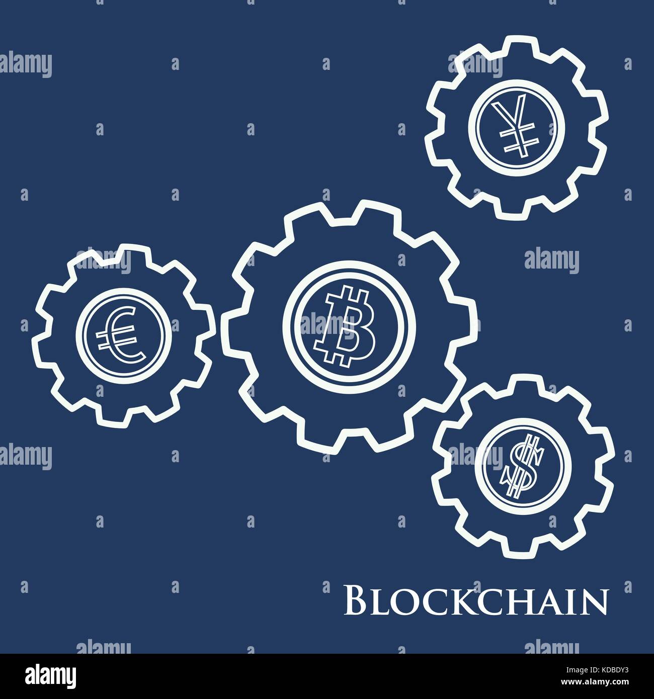 Blockchain. Illustration of digital web money transfer. Gear with