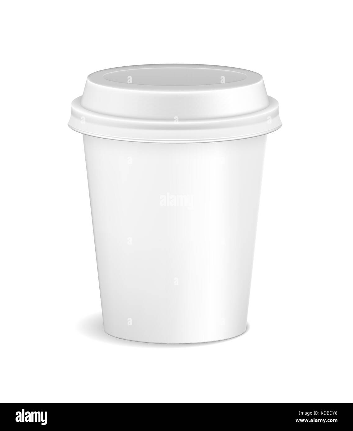 Blank white realistic coffee cup mockup isolated on white background. Latte, mocha or cappuccino plastic container cup for cafe. Vector illustration Stock Vector