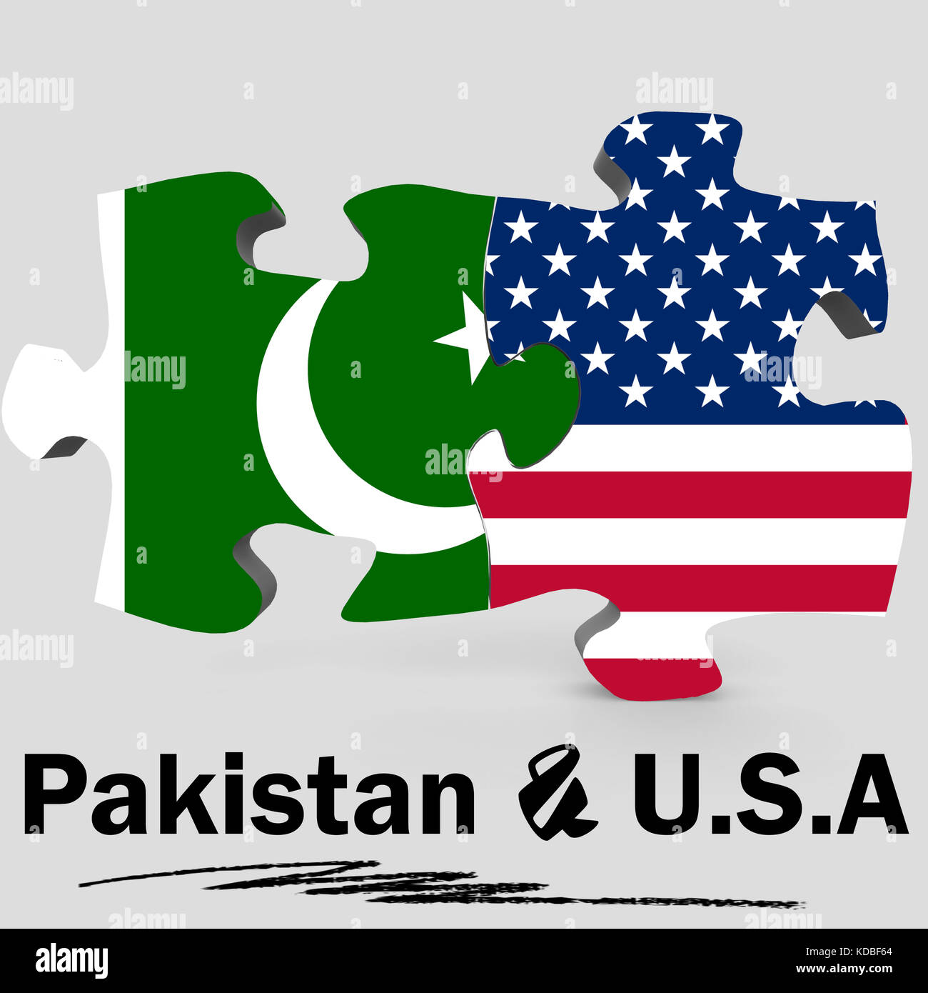 USA and Pakistan Flags in puzzle isolated on white background, 3D rendering Stock Photo