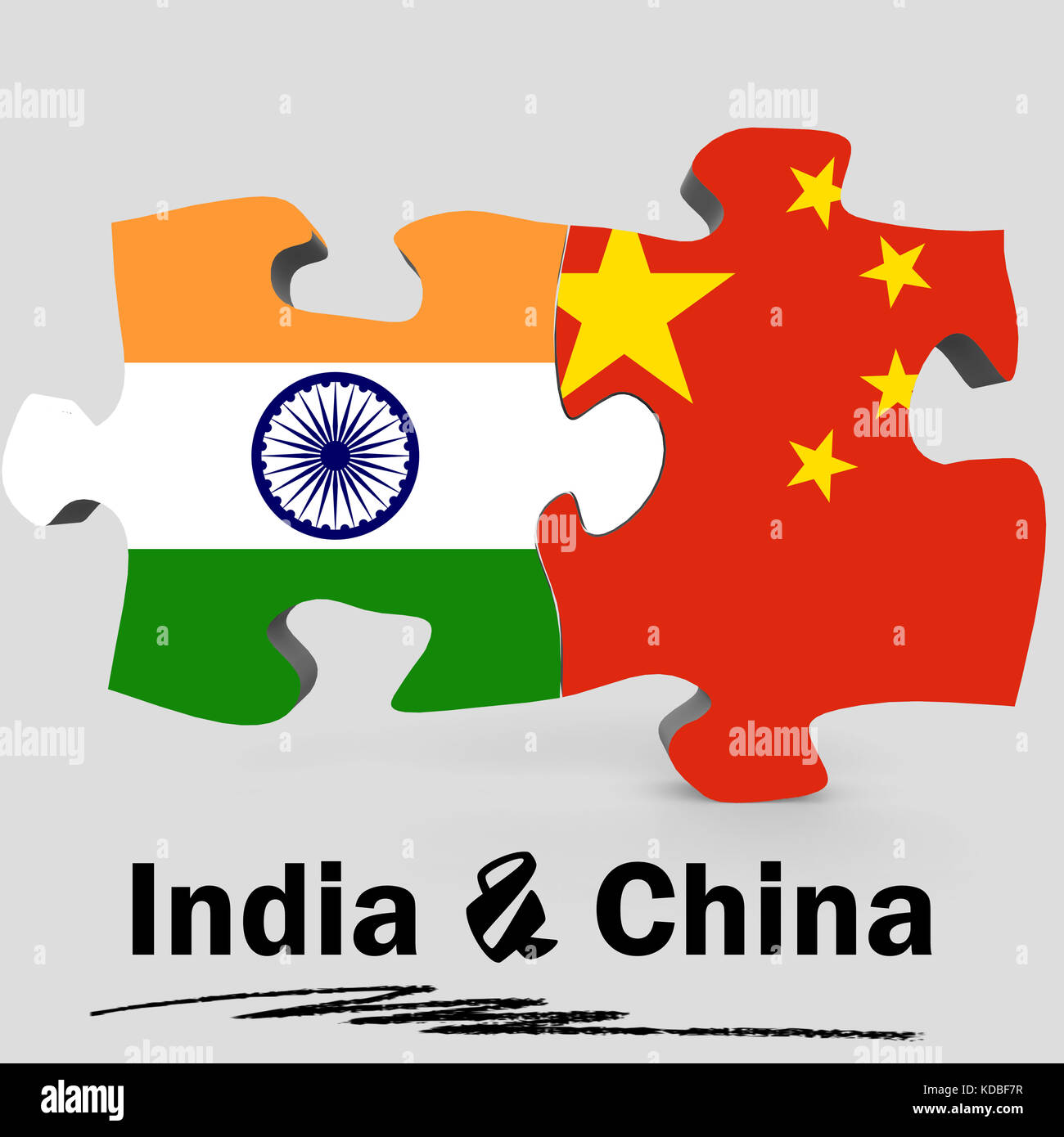 China and India Flags in puzzle isolated on white background, 3D rendering Stock Photo