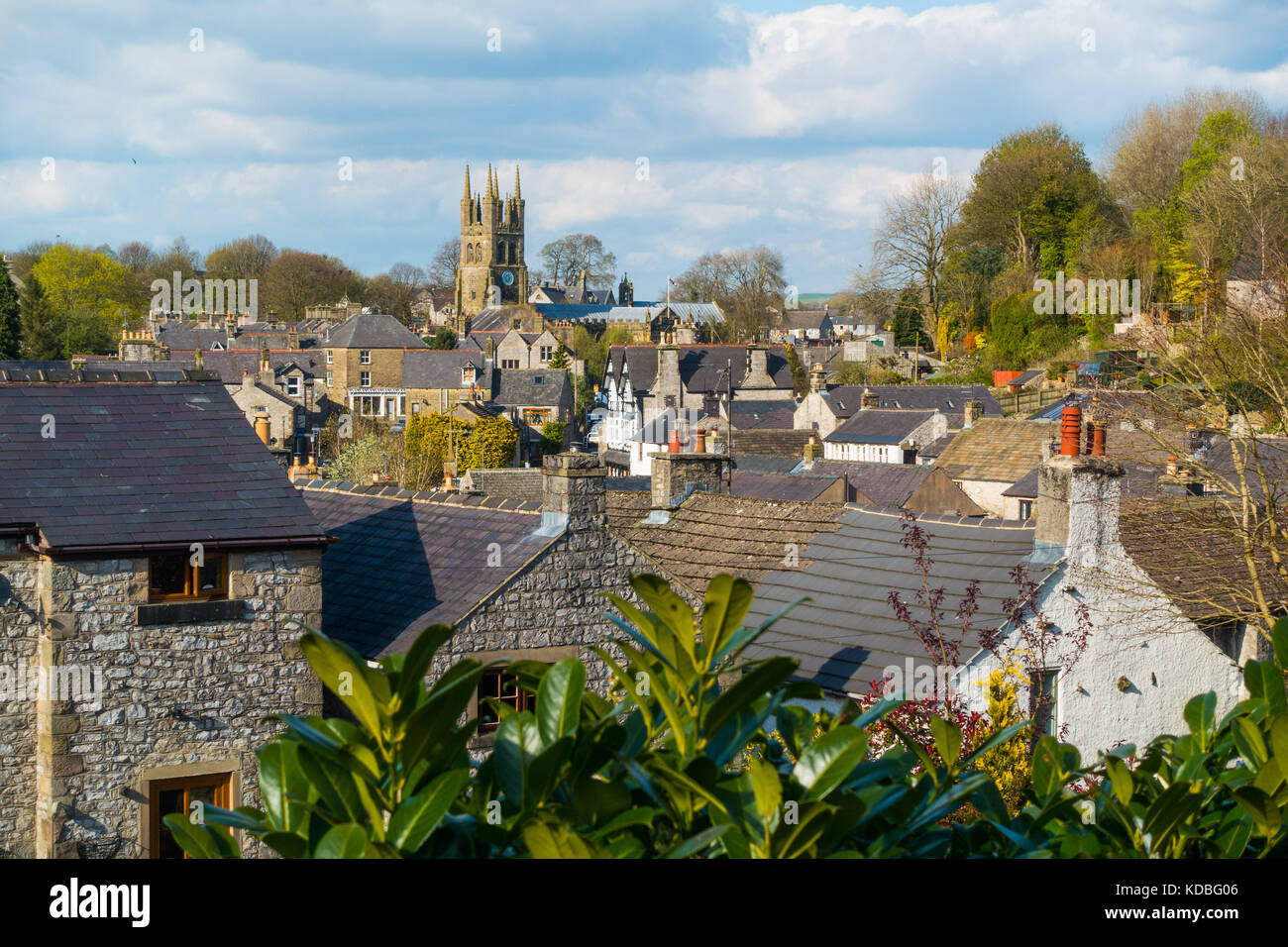 Tideswell in the Peak District of Derbyshire, the Cathedral of the Peak, with the14th century Church of St John the Baptist in the background Stock Photo
