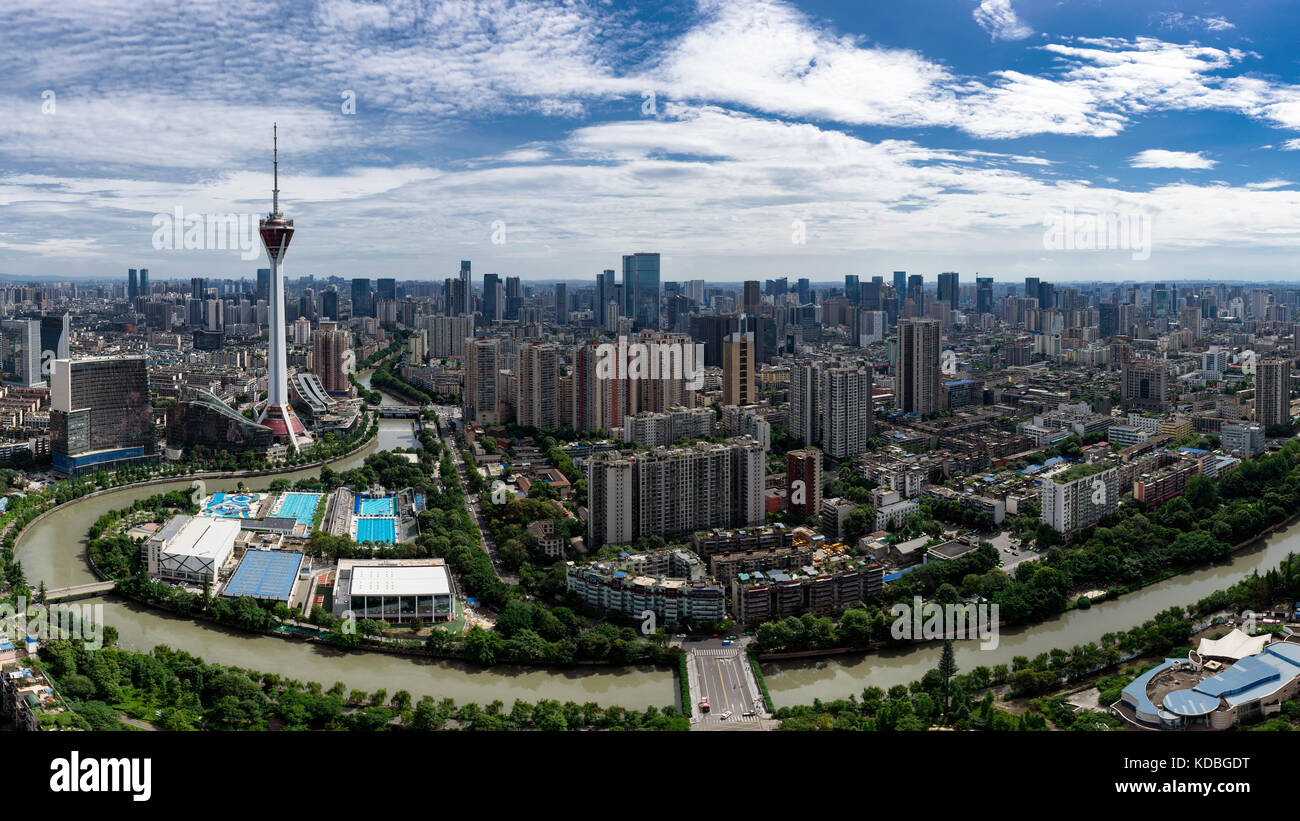 Chengdu, Sichuan Province, China - July 6, 2017: Sichuan TV tower and downtown skyline in daylight Stock Photo