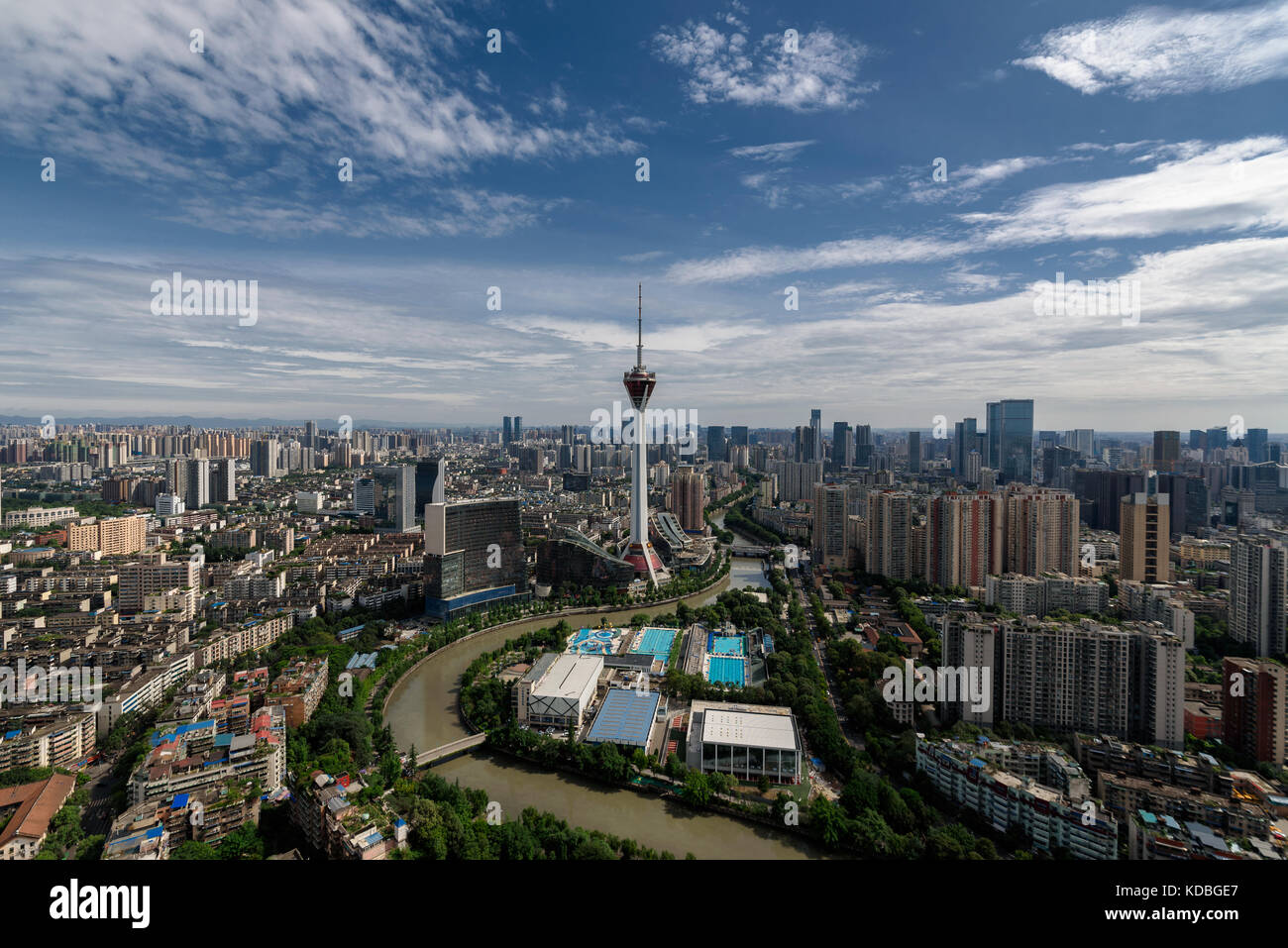 Chengdu, Sichuan Province, China - July 6, 2017: Sichuan TV tower and downtown skyline in daylight Stock Photo