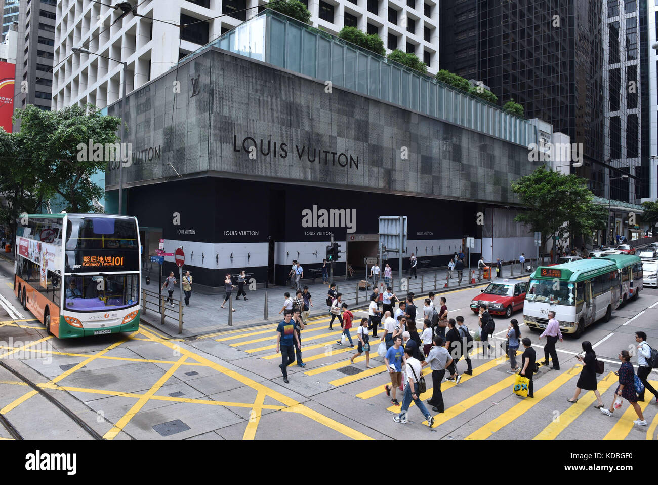HongKong. 2016/05/27. Cityscape with pedestrians walking on a zebra