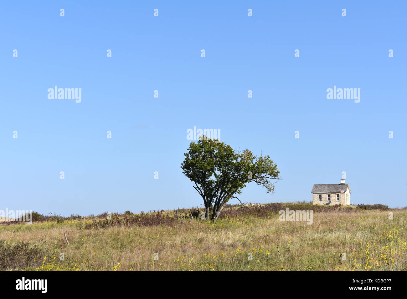 One Room Schoolhouse - Fox Creek School, Tall Grass Prairie, Flint Hills Region, Strong City, Kansas USA Stock Photo