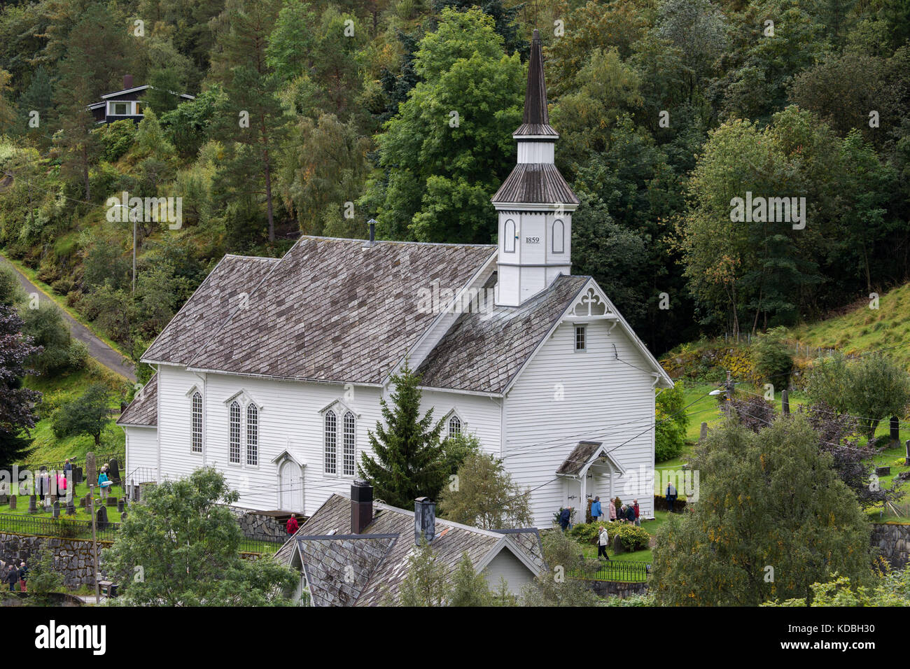 A small village church in Hellesylt, Norway Stock Photo