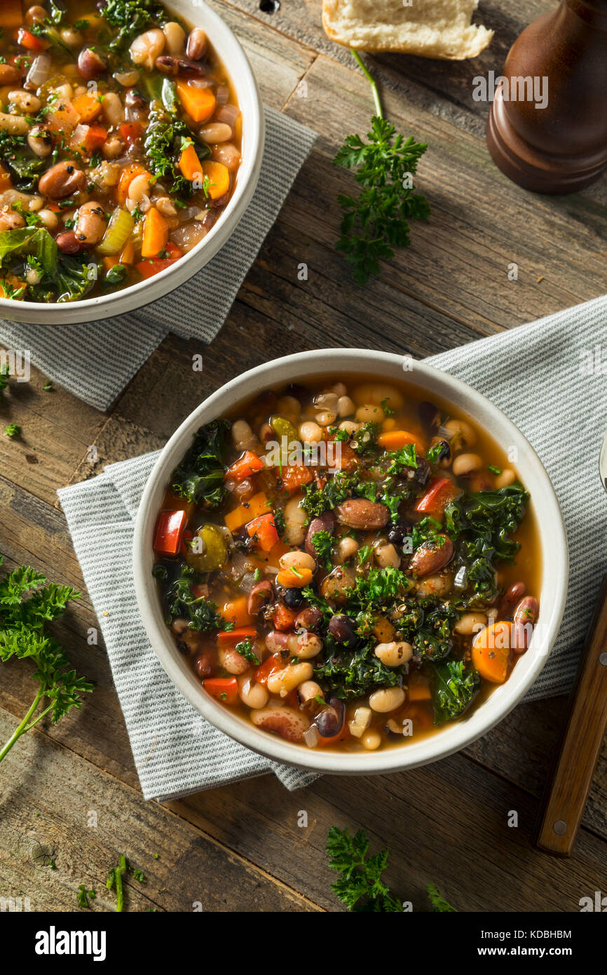 Hot Organic Homemade 10 Bean Soup in a Bowl Stock Photo