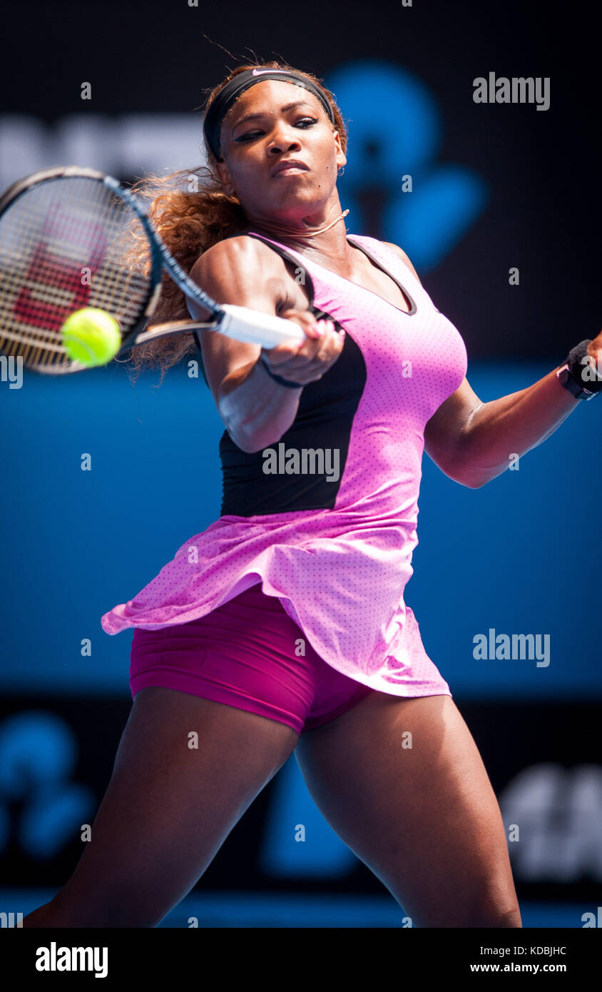 Serena Williams (USA) fell to A. Ivanovic (SRB) in the fourth round of the Australian Open Women's Singles. Williams, the number one tournament seed a Stock Photo
