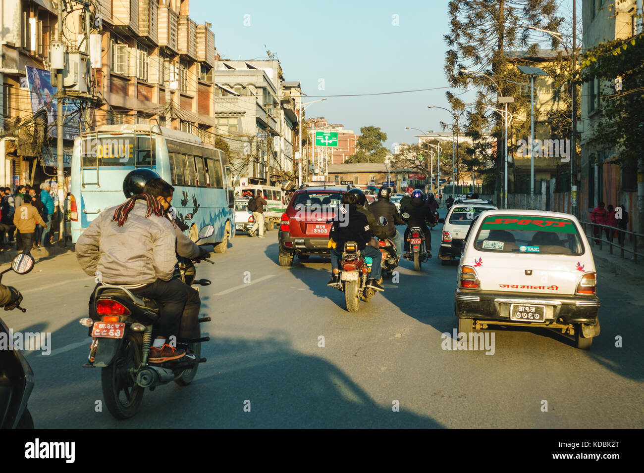 KATHMANDU, NEPAL - CIRCA JANUARY 2017: Traffic on Jamal road. Stock Photo
