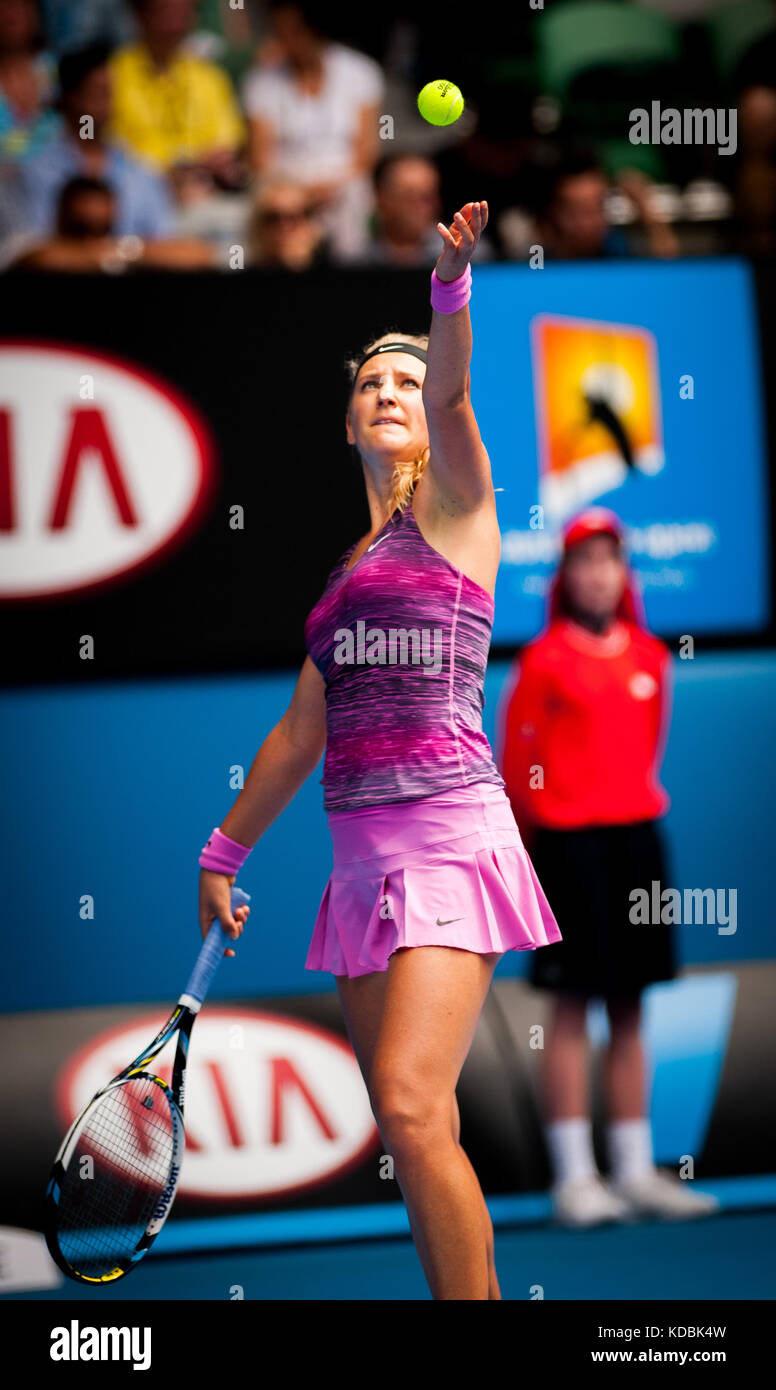 Billed as a deciding match of the fourth round, Victoria Azarenka (RUS) easily cruised past S. Stephens (USA) 6-3 6-2 at Rod Laver Arena on Monday.  W Stock Photo