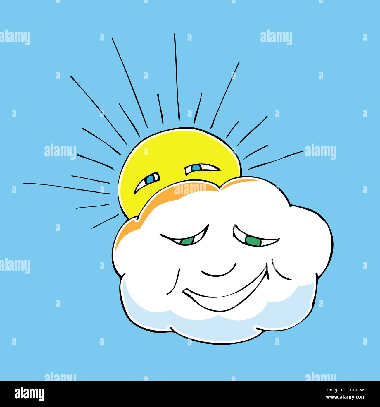 Cute doodle of cloud and sun. Vector illustration Stock Vector