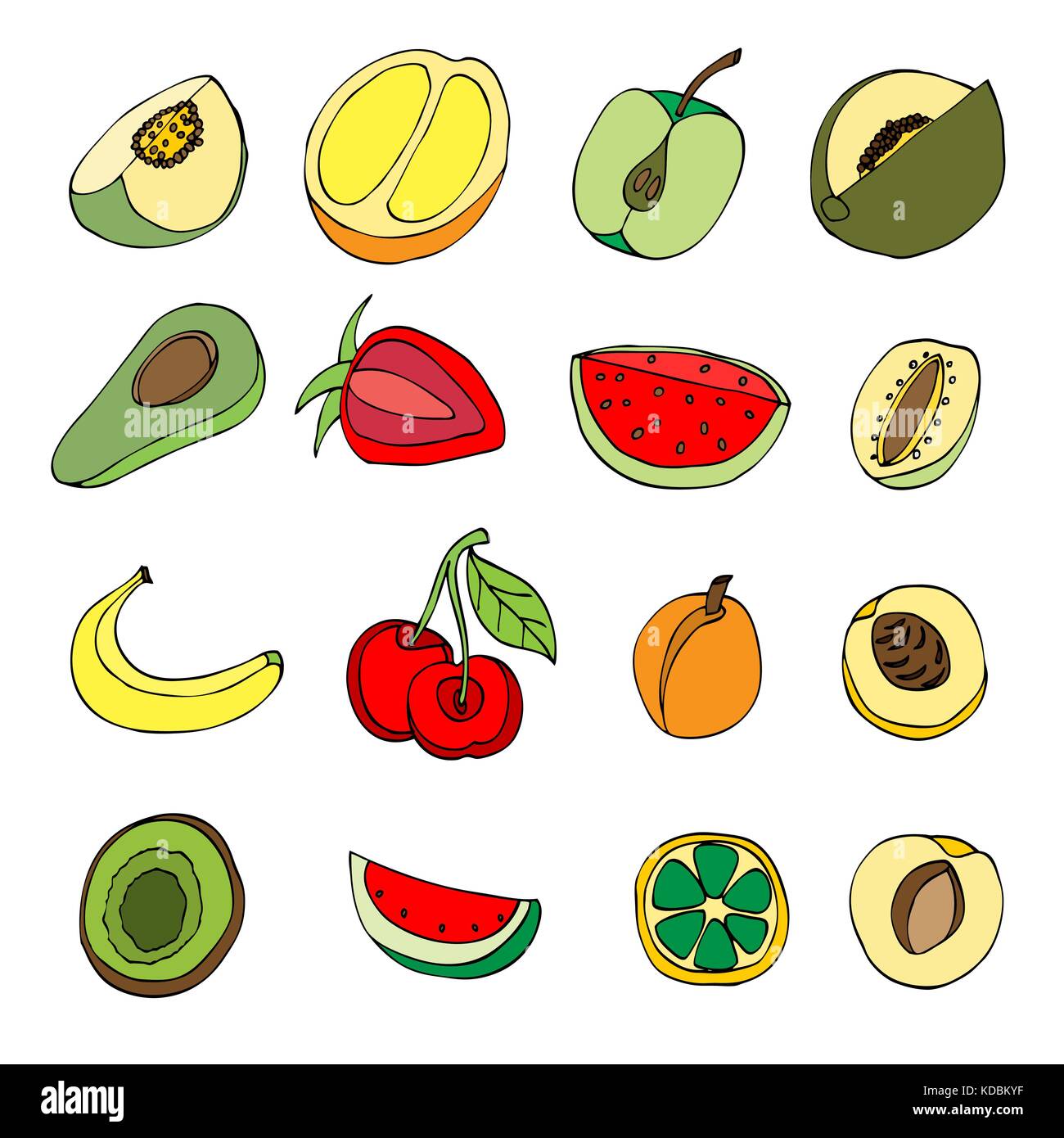 Vector illustration of many fruits, doodle style Stock Vector Image