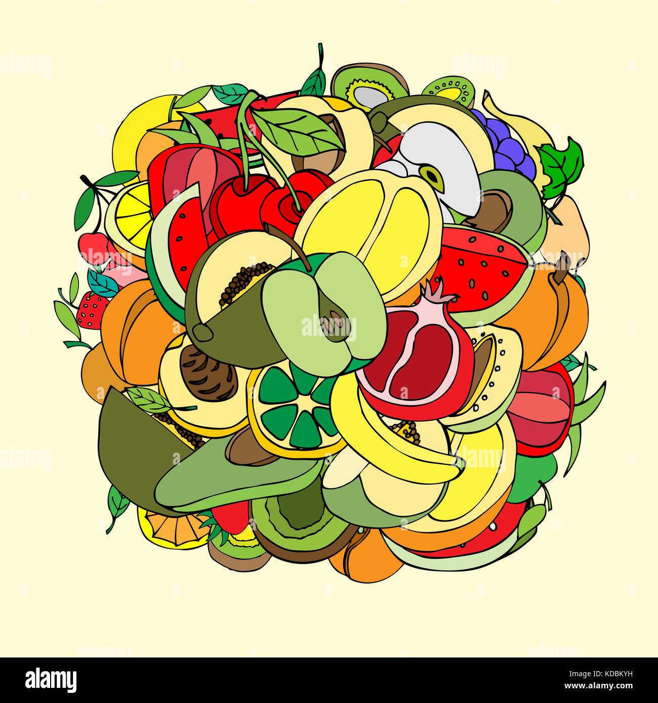 Vector illustration of many fruits, doodle style Stock Vector Image