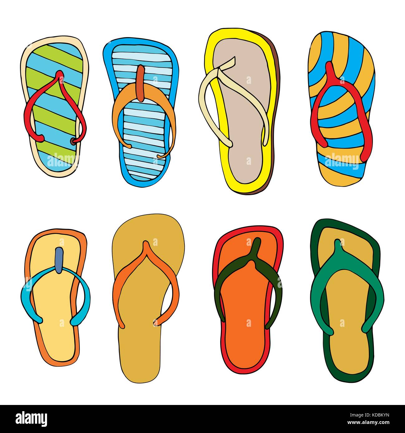 Colorful flip flops set. Illustration on white background Stock Vector ...