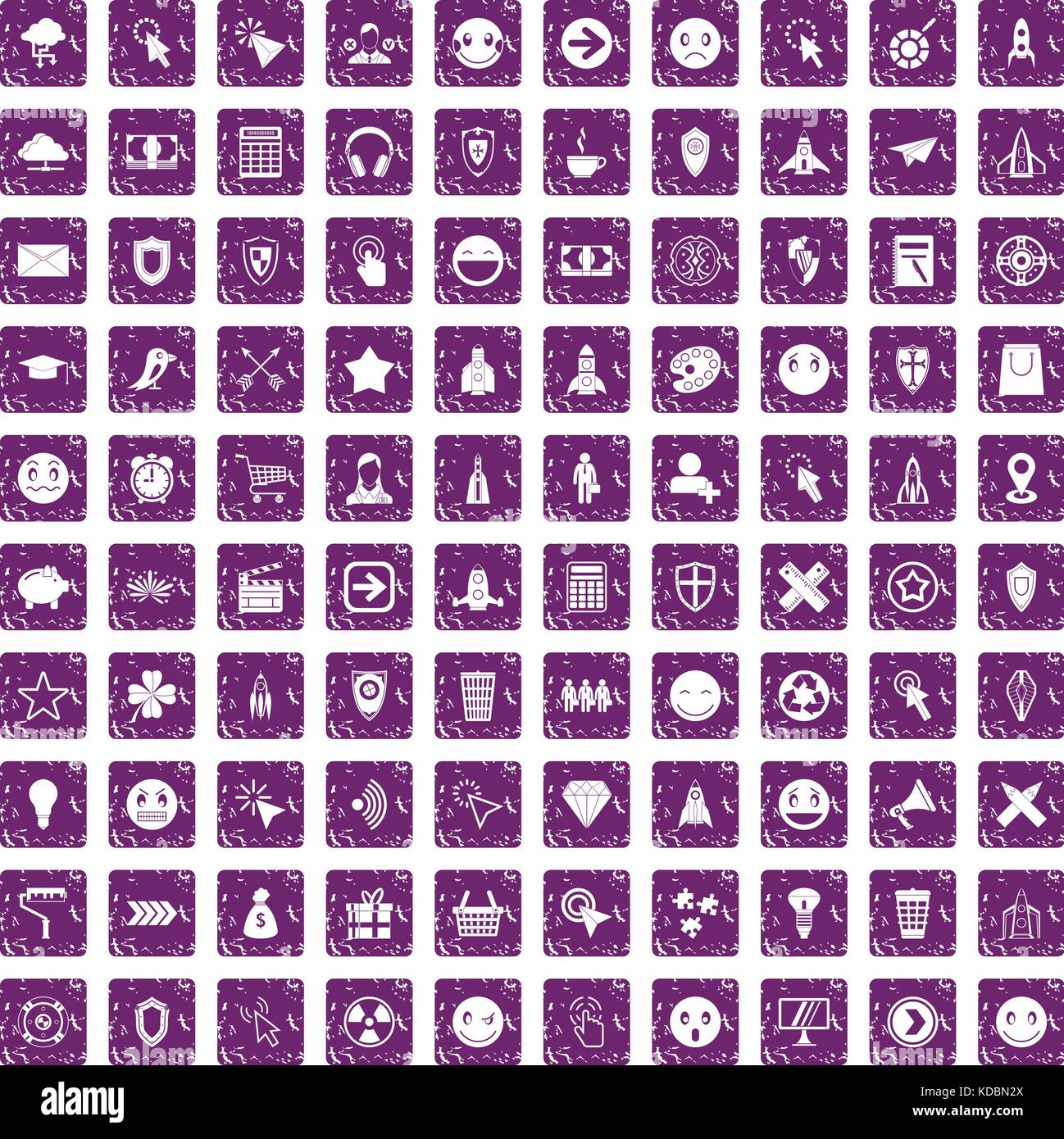 100 interface pictogram icons set grunge purple Stock Vector Image ...