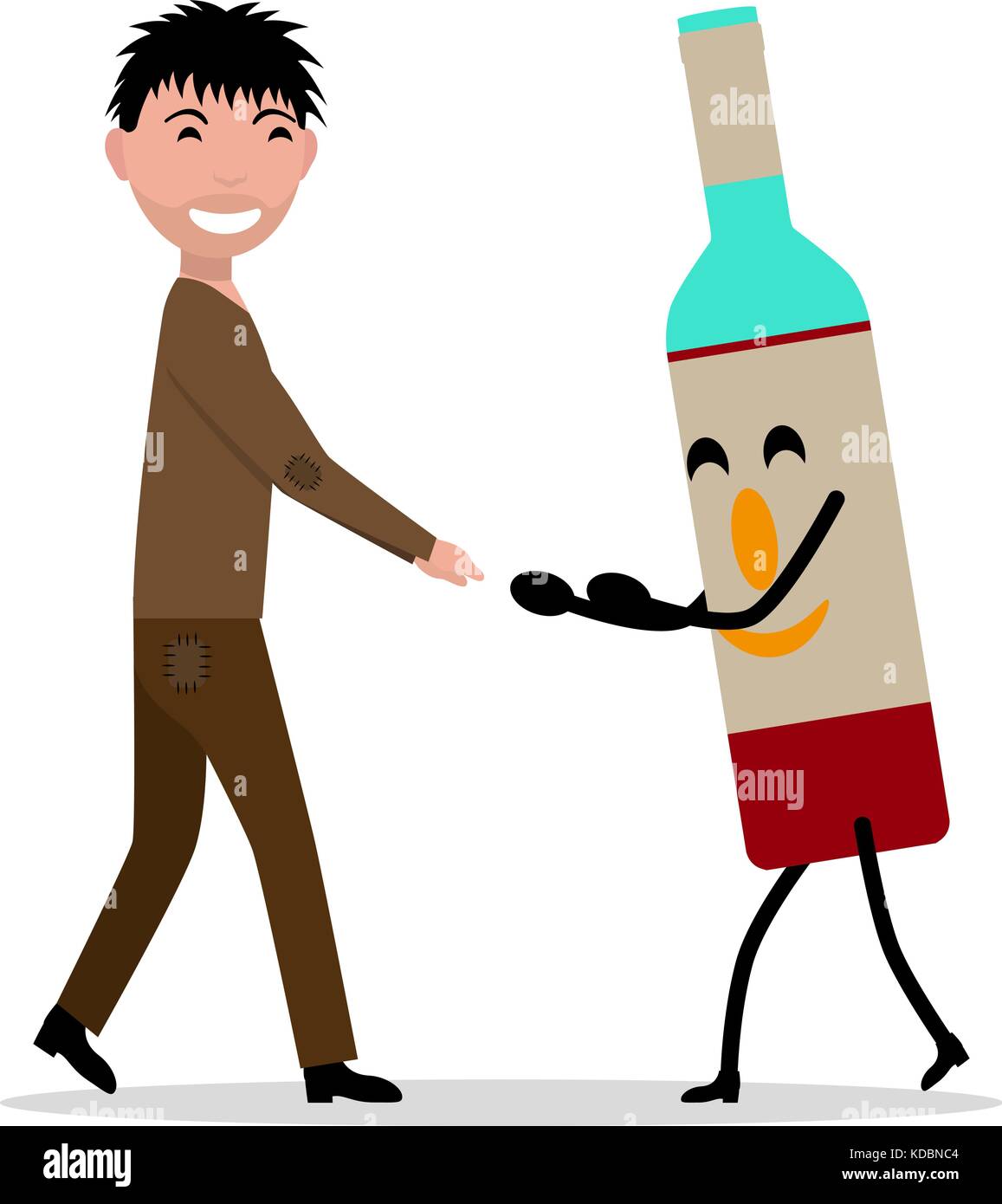 Vector cartoon young adult man with bottle alcohol Stock Vector
