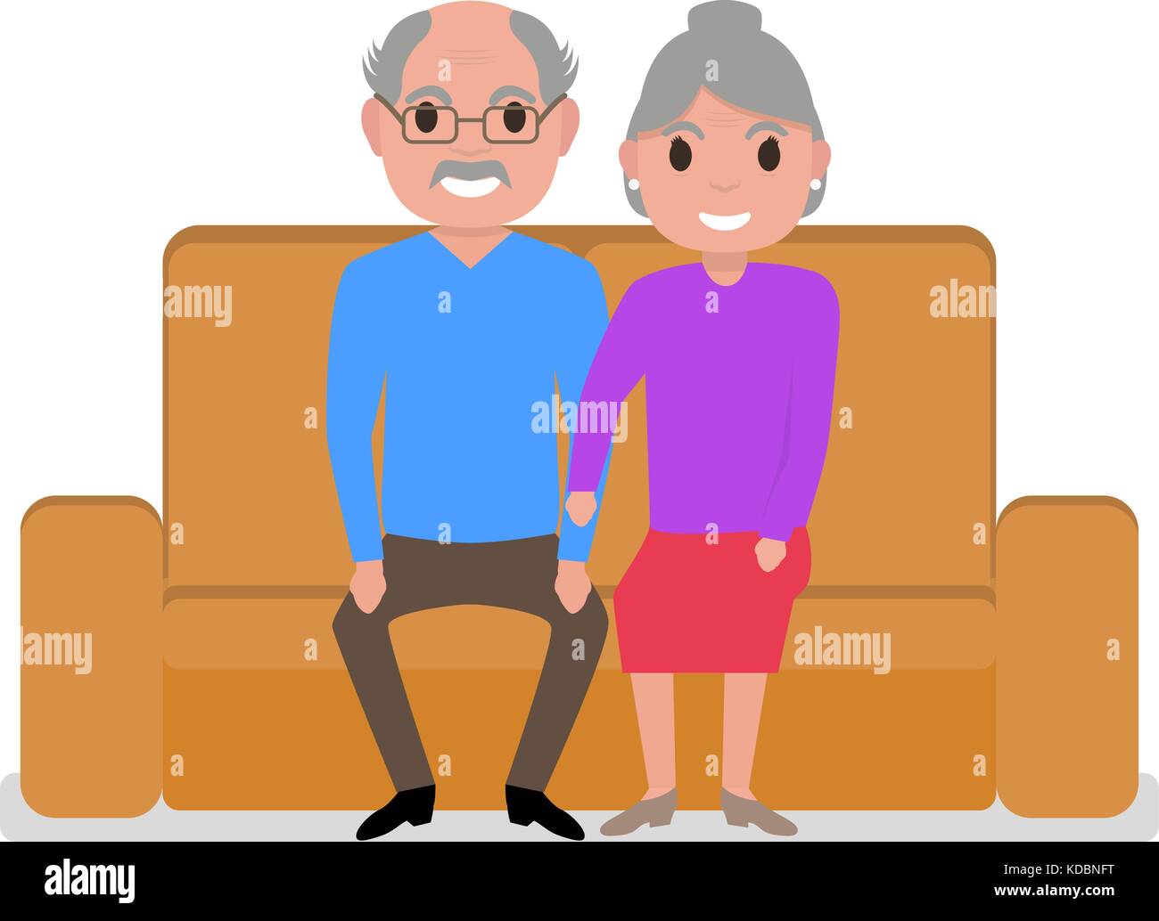 Vector cartoon grandparents sitting on the couch Stock Vector