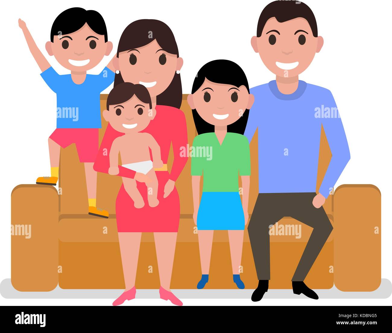 Vector cartoon happy family sitting on sofa Stock Vector