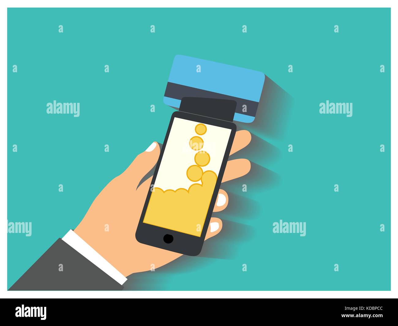 Mobile Card Processing Vector Flat design style vector illustration. Smartphone with processing of ...