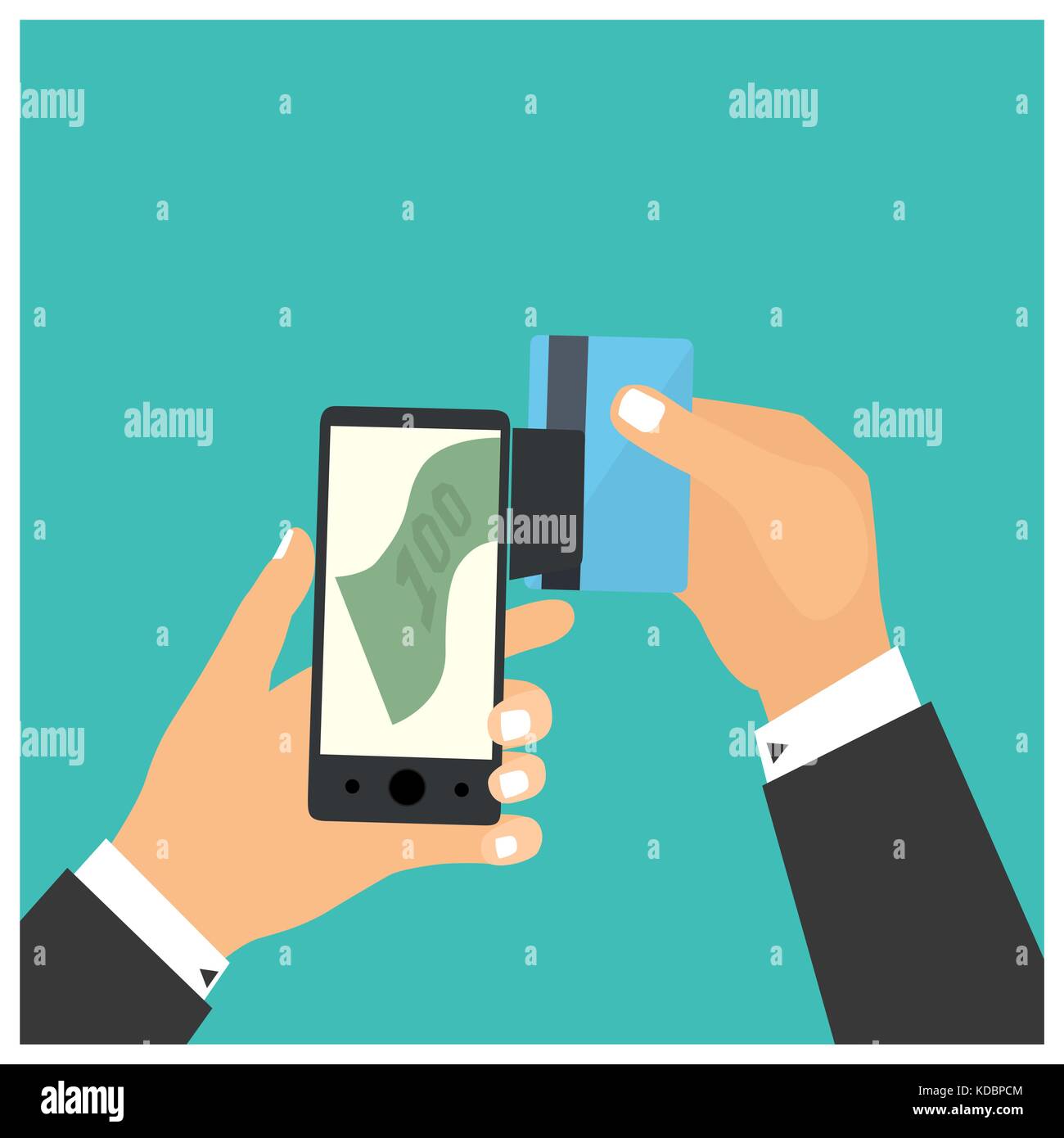 Mobile Card Processing Vector Flat design style vector illustration. Smartphone with processing of ...